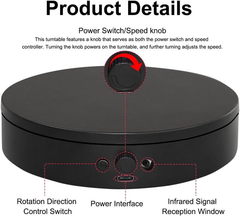 ComXim Knob Speed Adjustment Remote Control Motorized Rotating Display Stand 3d scanner Electric Turntable rotating platform for Photography Shows,Jewelry,Watch,3D Models,Support AAA & charging - Image 3
